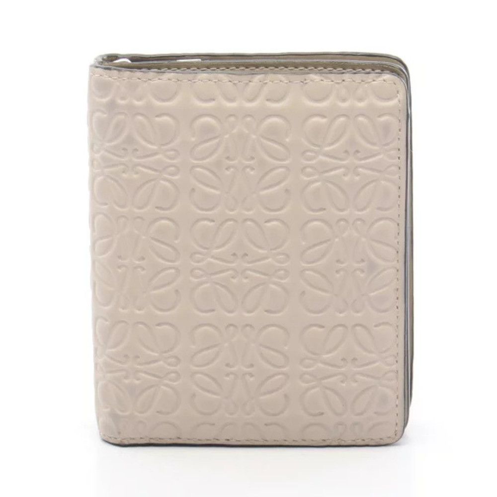 Loewe Repeat Anagram Compact Zip Wallet Bi fold Leather Beige Cream